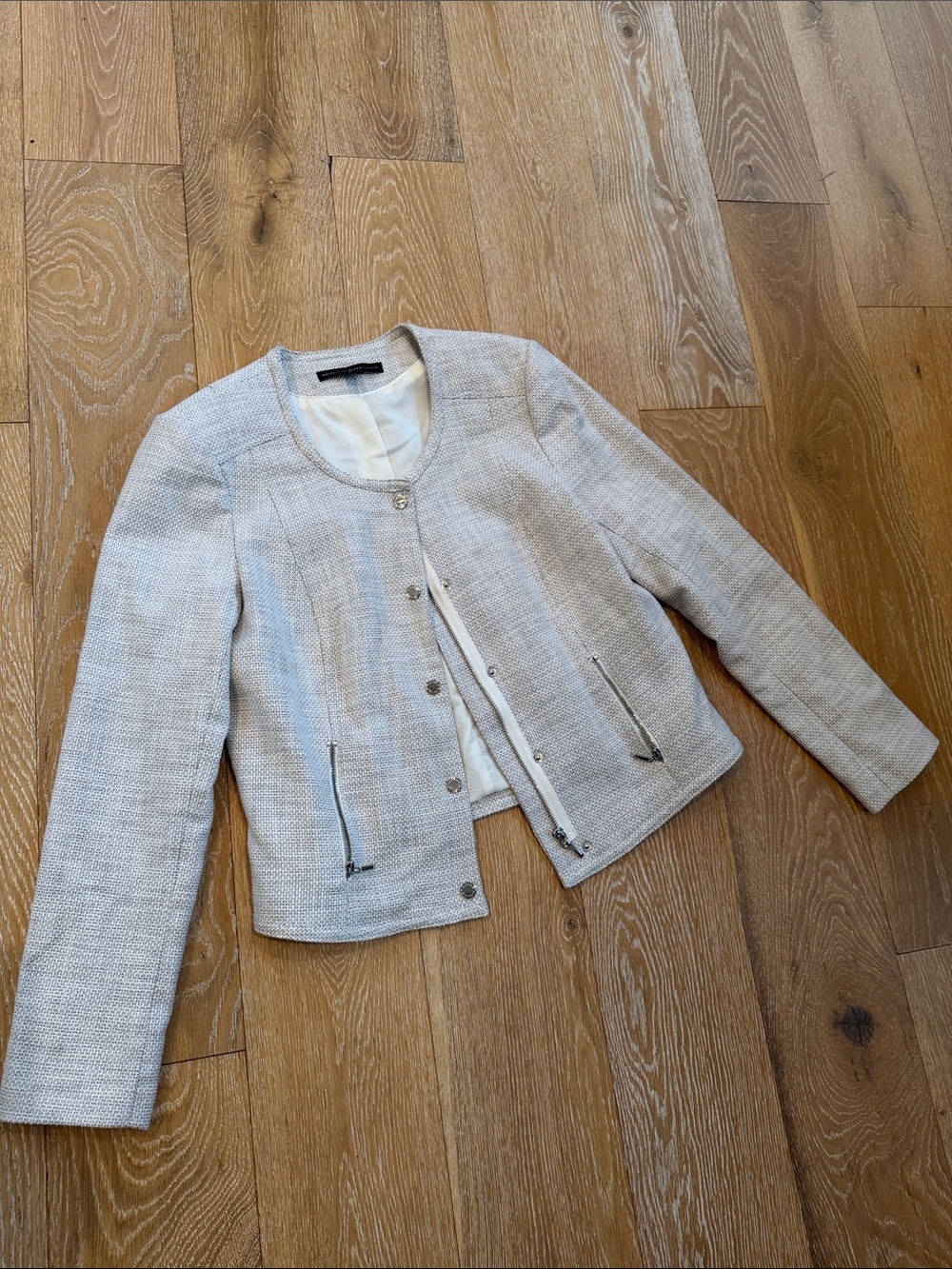 White House Black Market Textured Tweed Snap Front Moto Jacket Size 10 - Picture 3 of 11